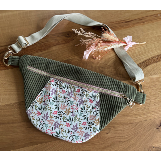 Sac banane en velours artisanal kaki jardin secret