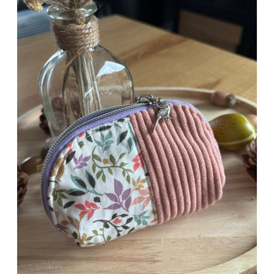 Porte-monnaie en velours artisanal rose jardin secret